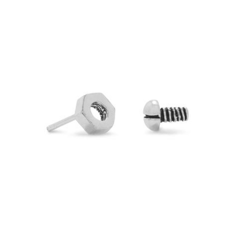 3 pcs Oxidized Nut and Bolt Stud Earrings